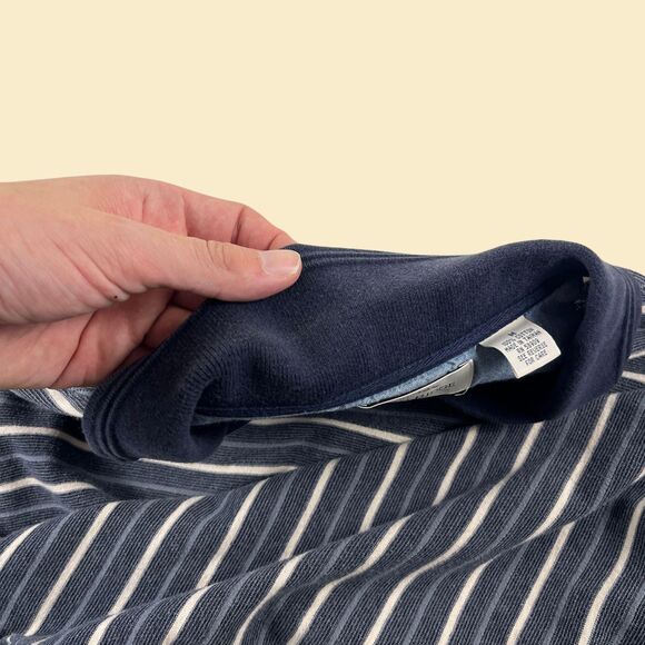 90s M polo striped shirt, vintage blue/grey short sleeve henley/polo Denim Ridge - Picture 5 of 10